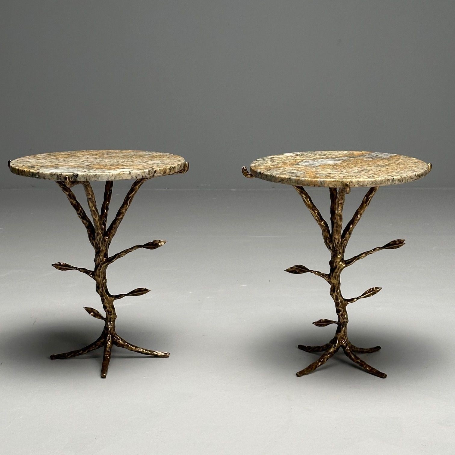 Giacometti Style, Contemporary, Modern Branch Side Tables, Bronze, Marble
