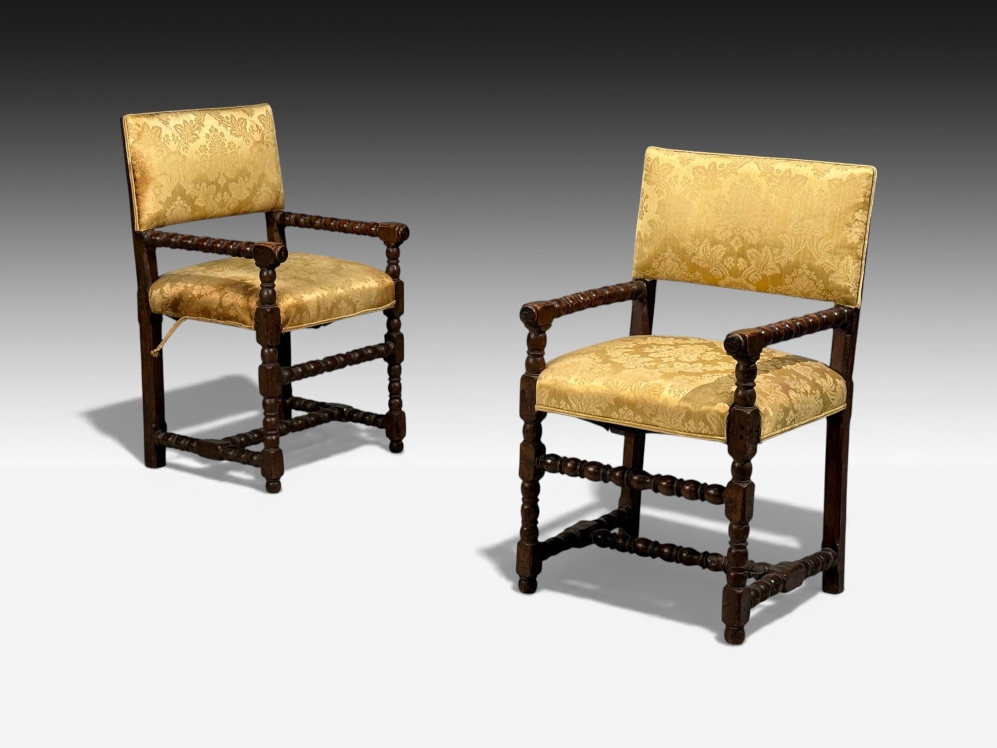 Louis XIII, Barley Twist Occasional Chairs, Fabric, Cherry, France, 17th c.