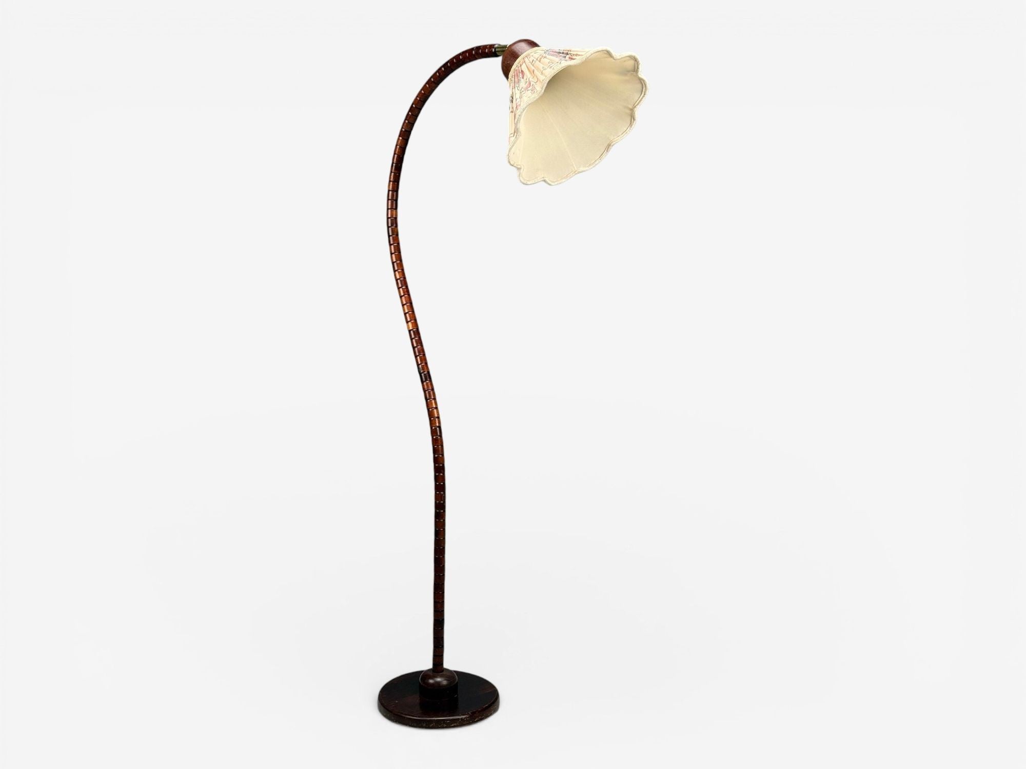 Markslöjd Attribution, Floor Lamp, Stained Wood, Fabric, Sweden, 1970s
