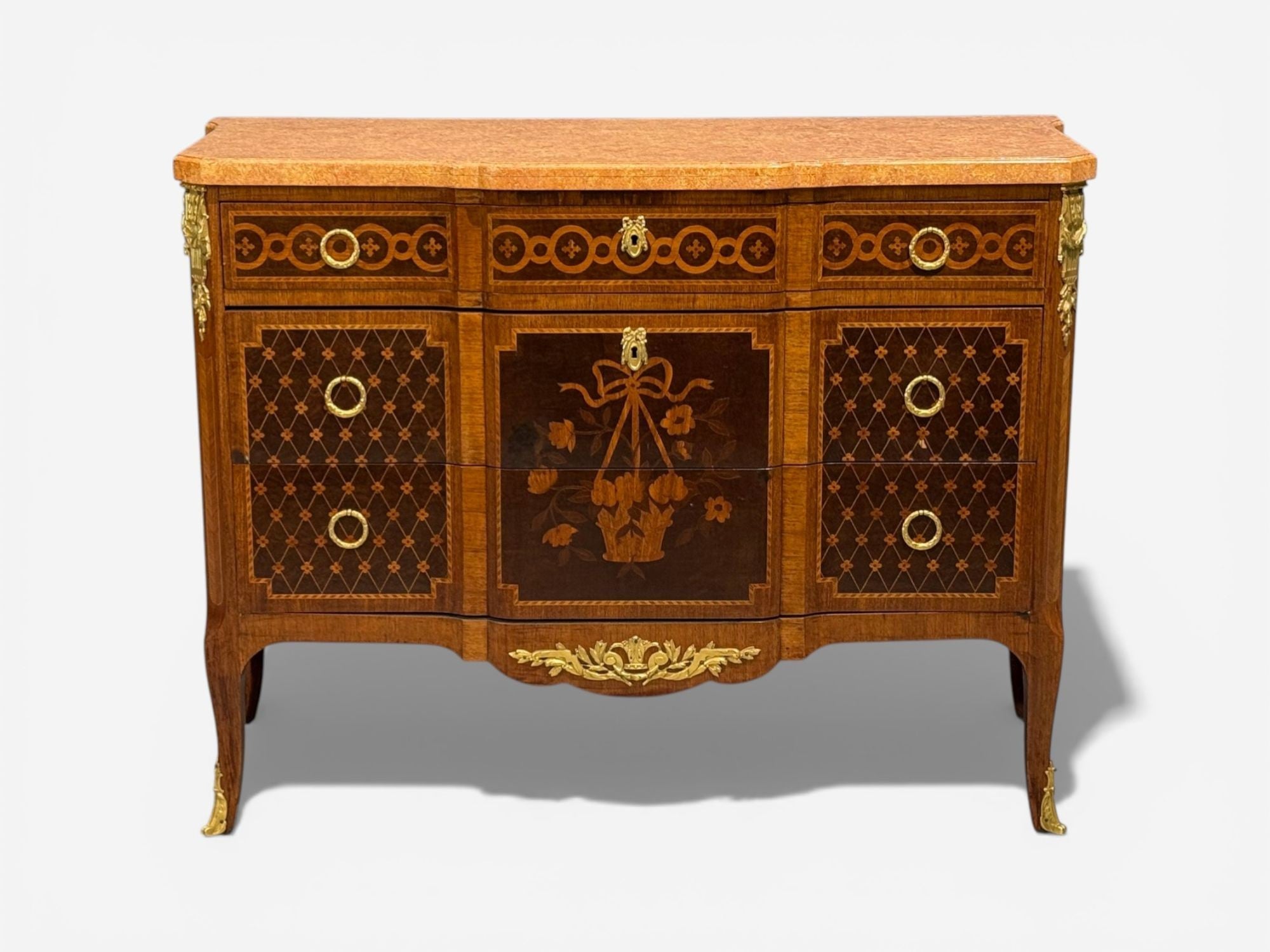 Louis XVI, Commode, Bronze, Parquetry, Faux Marble, France, 20th c.