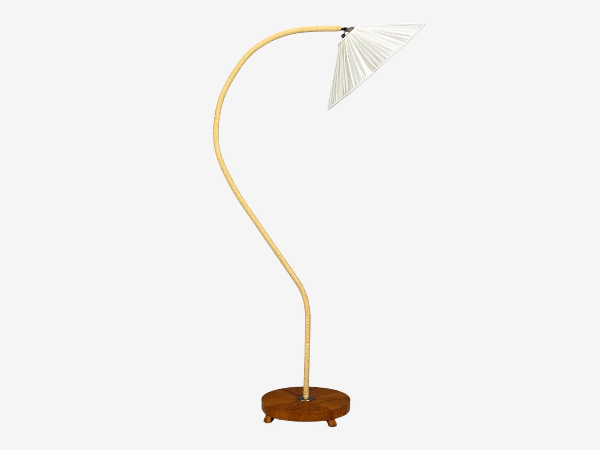 Swedish Modern, Organic Floor Lamp, Cord, Wood, Sweden, 1940s