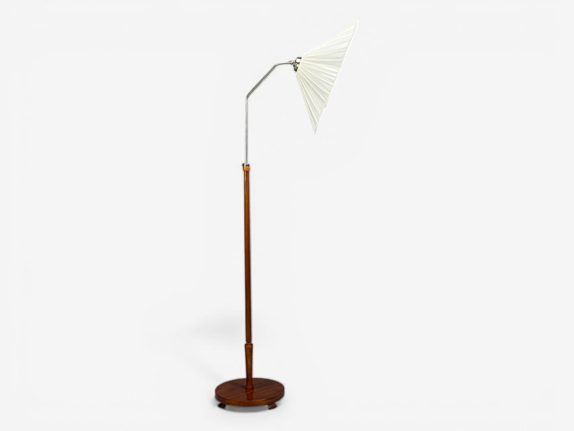 Swedish Art Deco, Floor Lamp, Wood, Metal, Silk, Sweden, 1930s