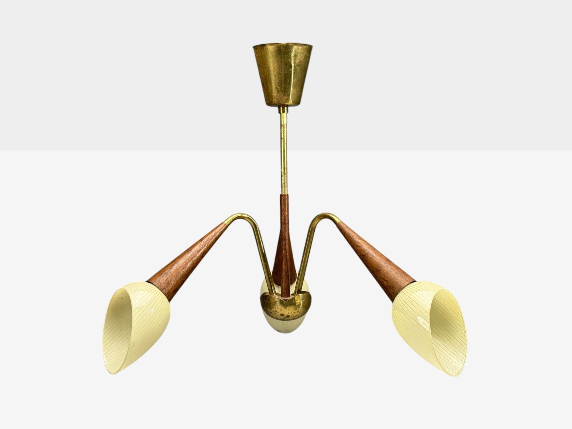 Swedish Modern, Pendant Light, Brass, Wood, Glass, Sweden, 1920s