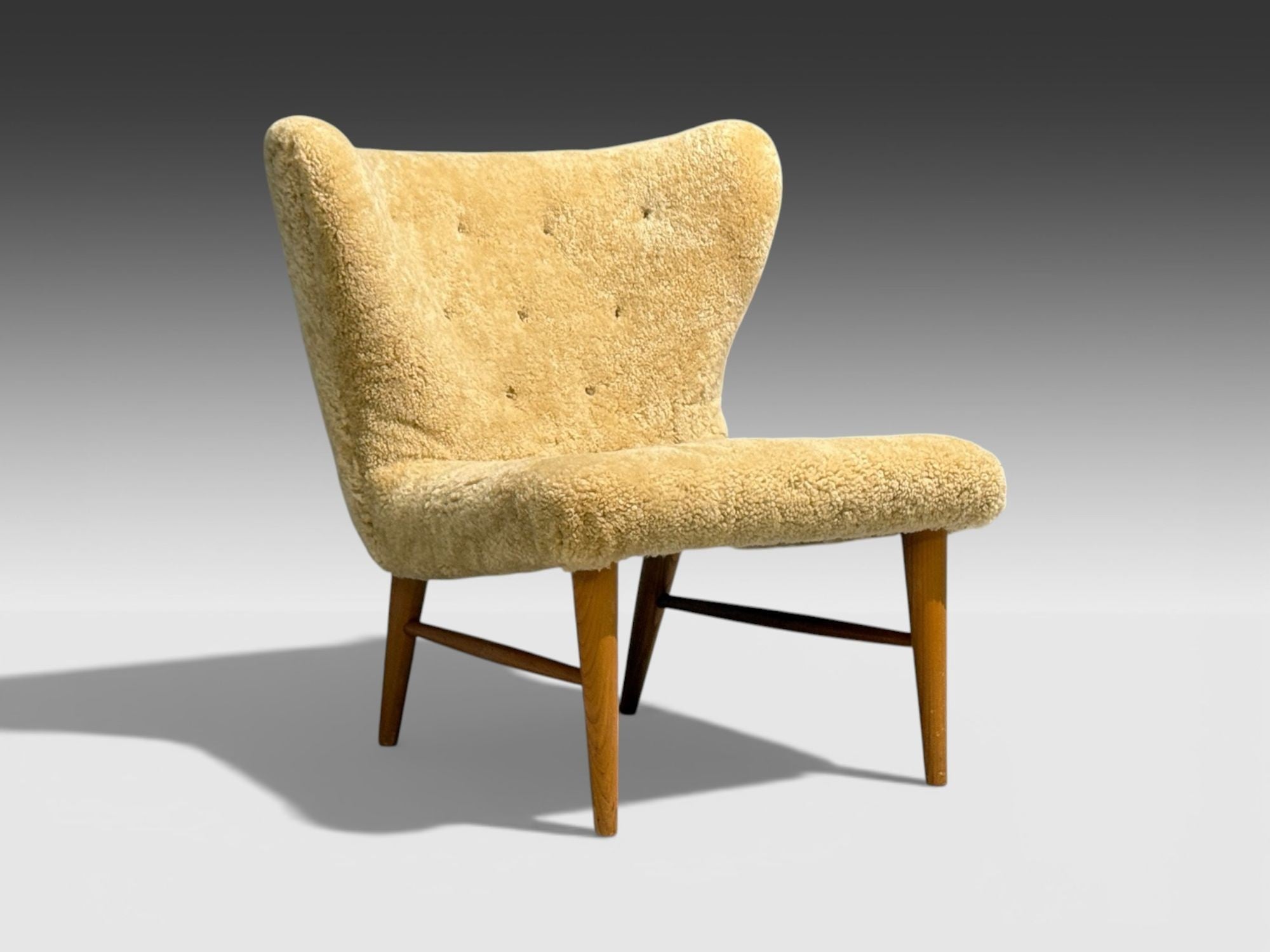 Erik Bertil Karlén, Rare Easy Chair, Beech, Shearling, Sweden, 1940s