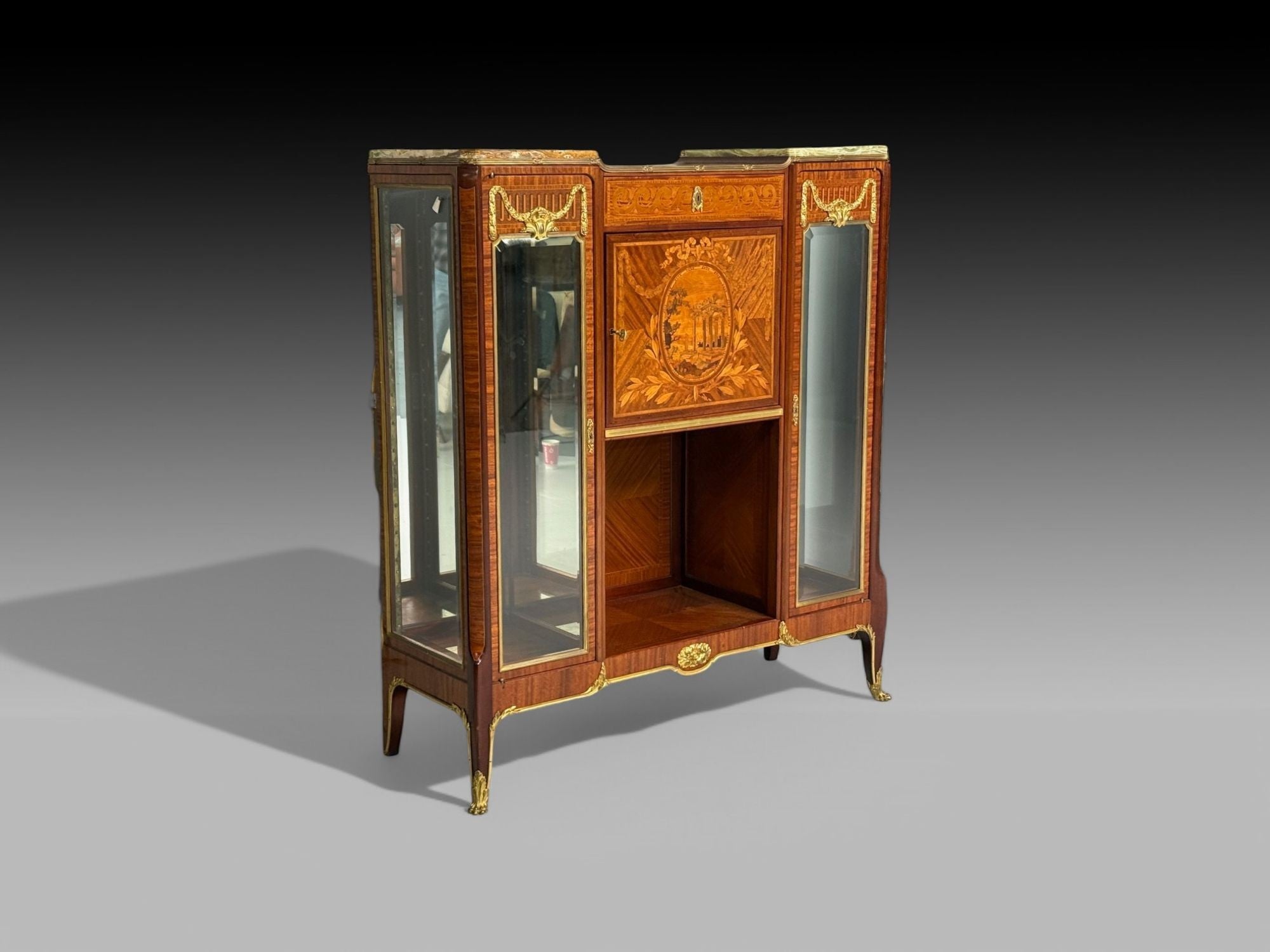 Haentges Frères, Louis XVI, Marquetry, Bronze, Vitrine Cabinets, Paris, 19th C.