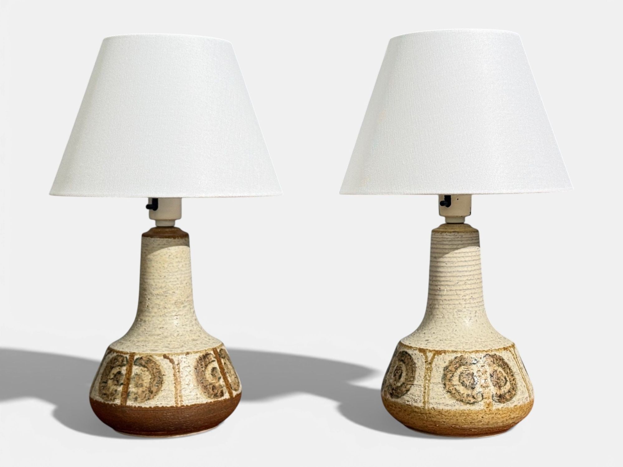 Svend Aage Jensen, Table Lamps, Beige Stoneware, Denmark, 1960s