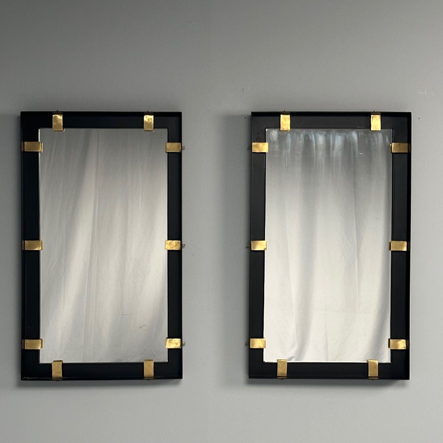 Contemporary, Industrial Modern, Rectangular Wall Mirrors, Steel, Brass