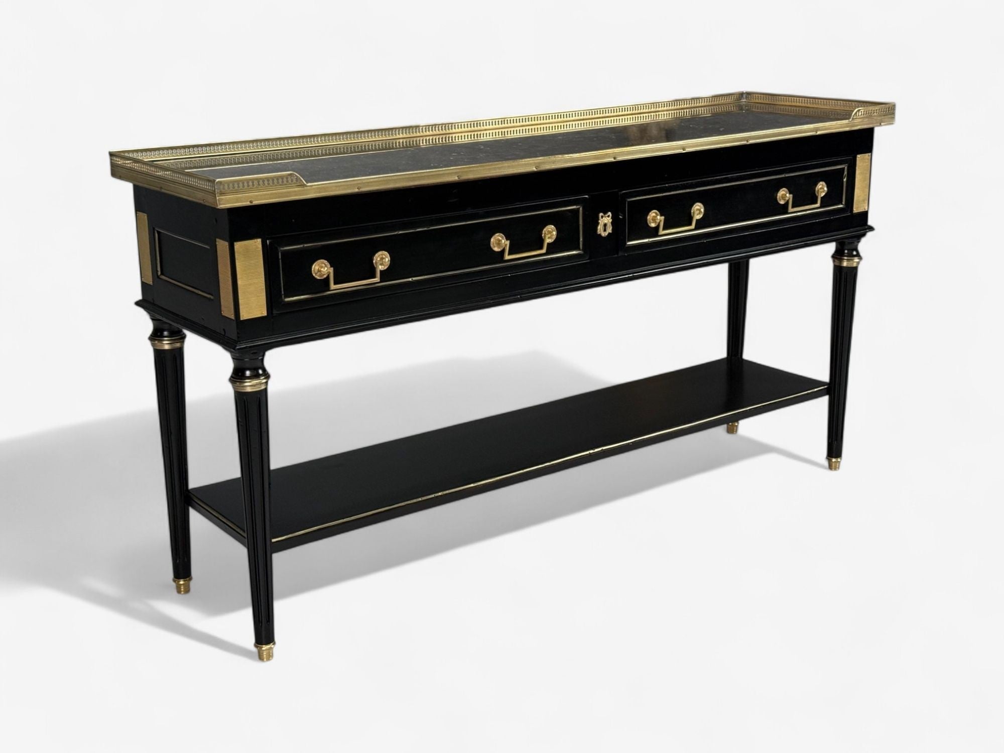 Louis XVI, Hollywood Regency, Bronze, Marble, Ebonized Console, France, 1930s