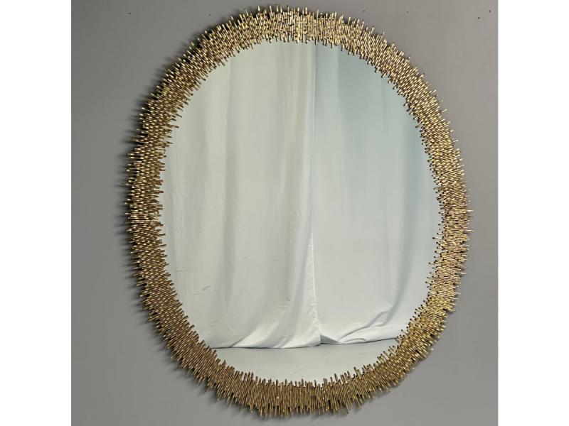 Hollywood Regency Style, Brutalist Modern, Round Wall Mirrors, Brass Star Motif