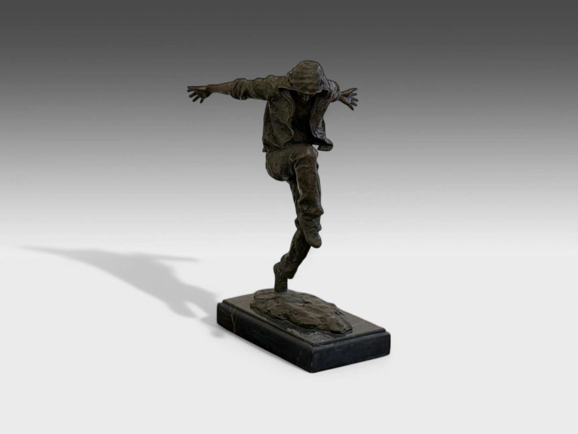Mid-Century Modern, Bronze, Table-Top Sculpture, Break-dancer Statue, USA, 1980s