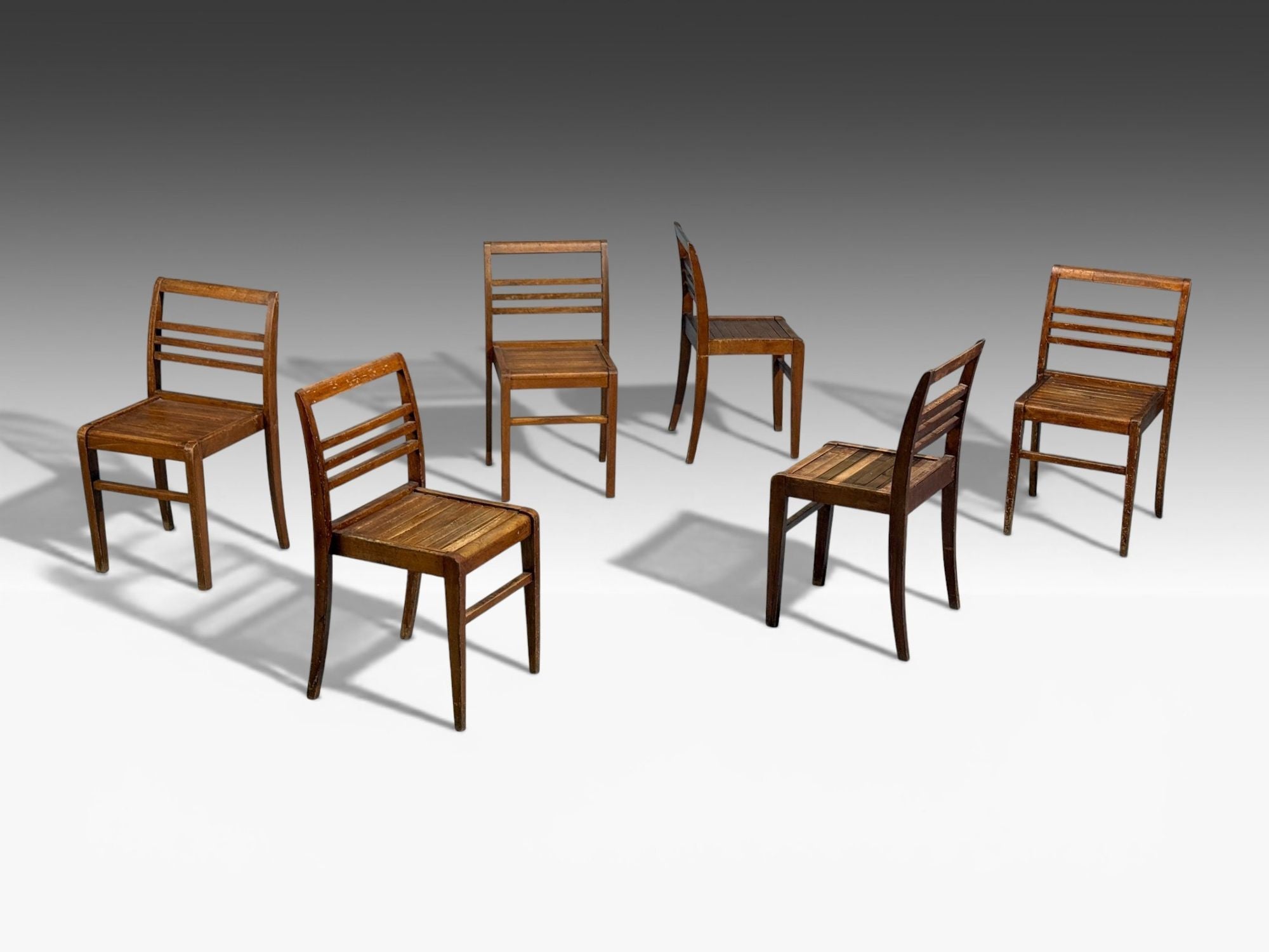 Rene Gabriel, Reconstruction Era Dining Chairs, Beech Wood, France, 1940s