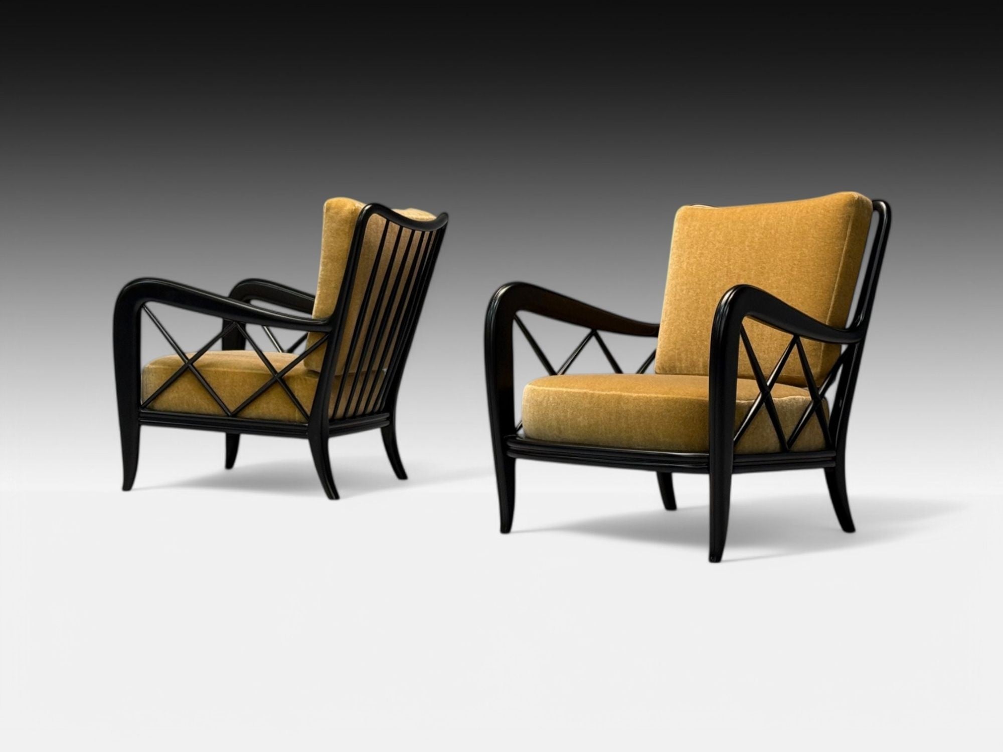 Paolo Buffa attr, Italian Mid-Century Modern, Camel Mohair, Lounge Chairs, 1940s