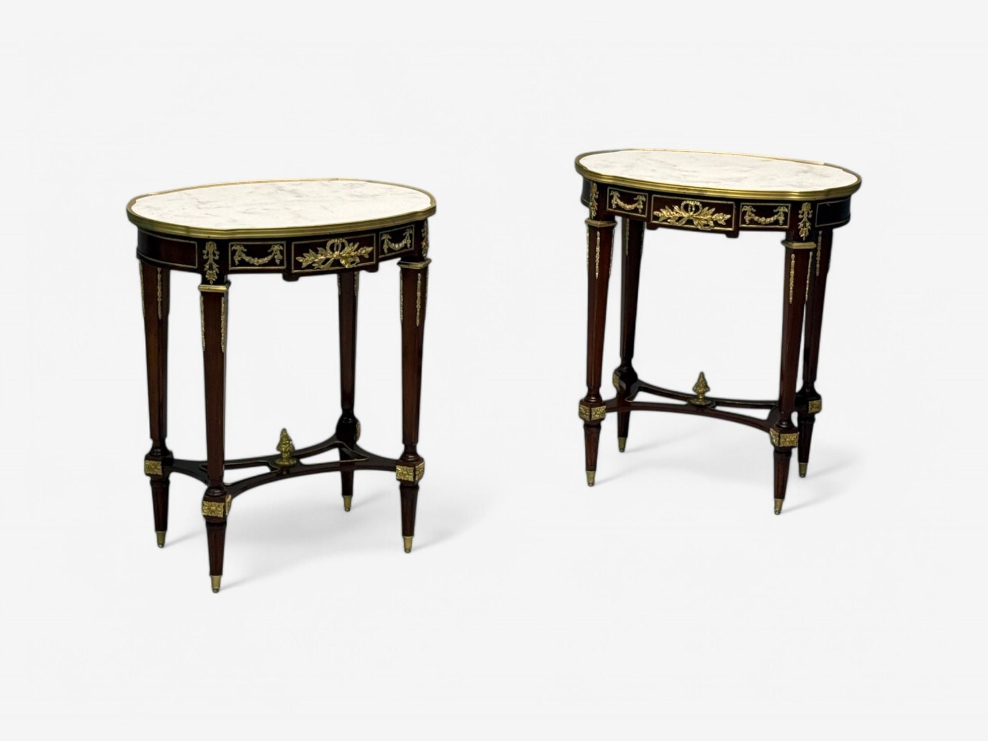 Louis XVI Style, Mahogany, Dore Bronze, Marble, Side Tables, Europe, 1970s