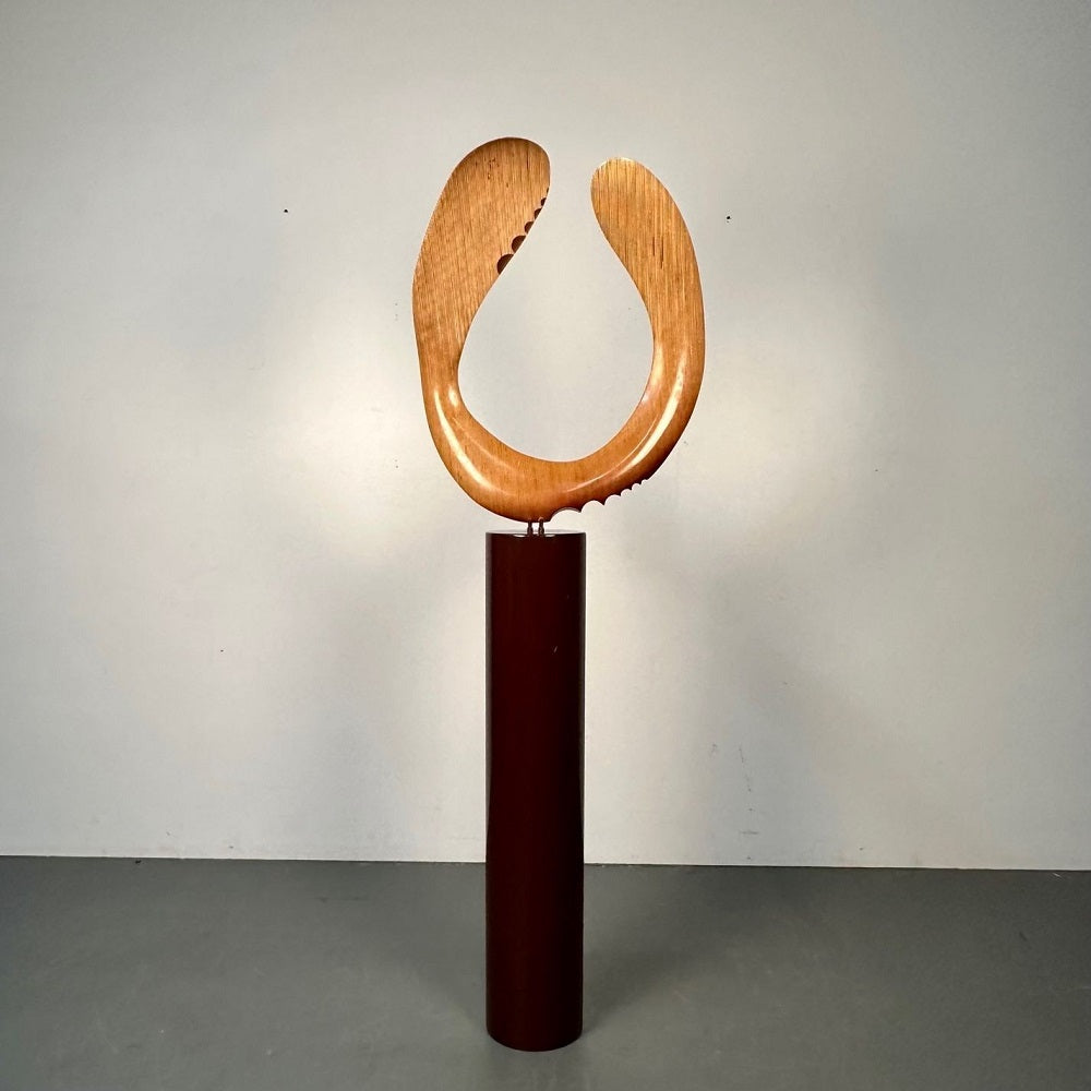 Modern Boomerang Wooden Sculpture on Steel Pedestal by David Hymes, Contemporary