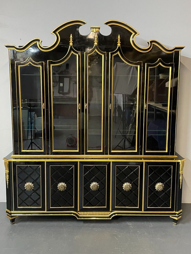 Hollywood Regency Style Bookcase / China Cabinet, Ebonized, Grosfeld House