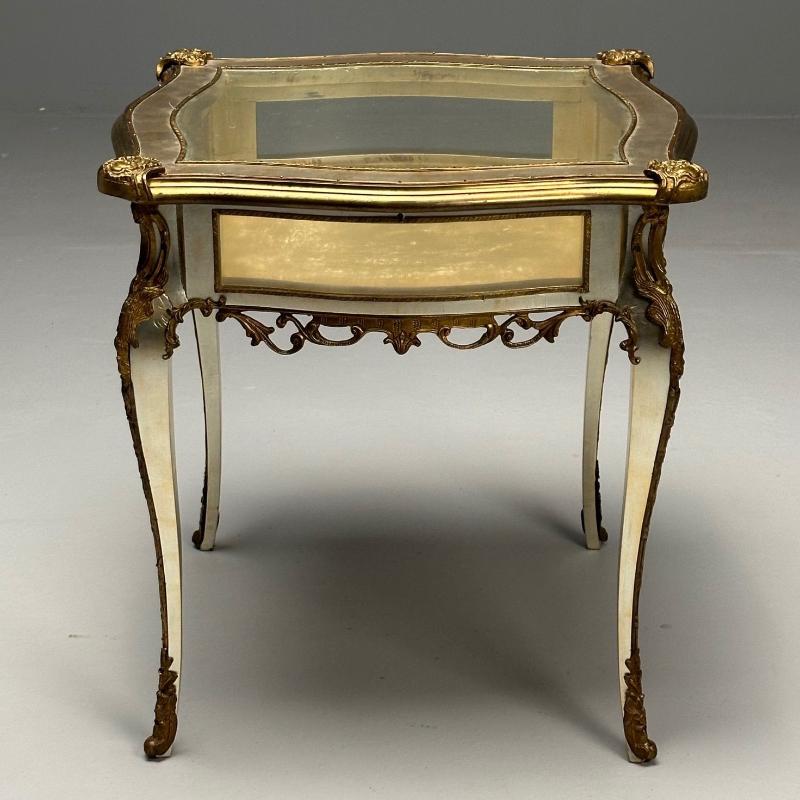 Louis XV, Jewelry Showcase, Vitrine Table, Walnut, Bronze, Gilt, 1920s