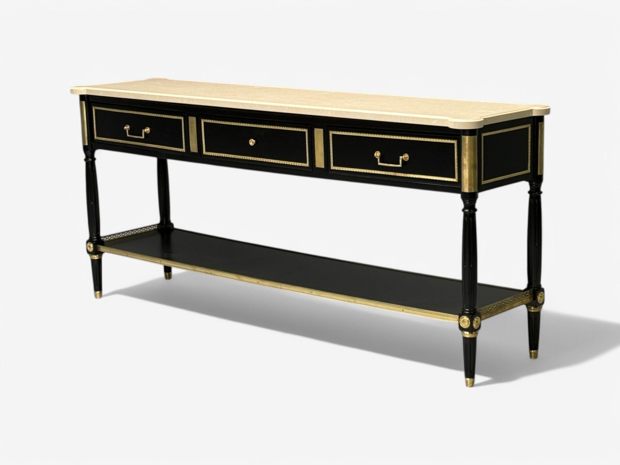 Maison Jansen attr, Hollywood Regency, Satin Black Mahogany, Large Console Table