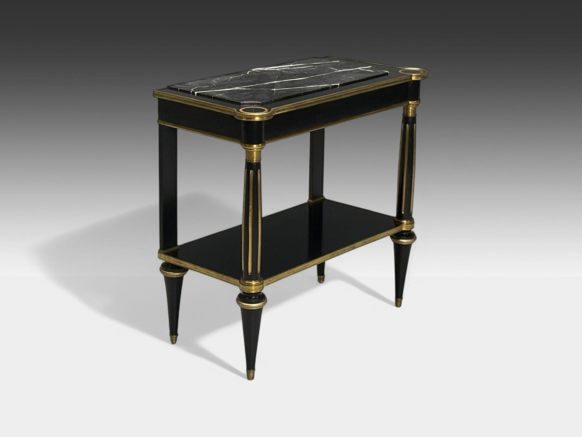 Hollywood Regency Style, Black Lacquer, Marble, Console Table, USA, 1960s