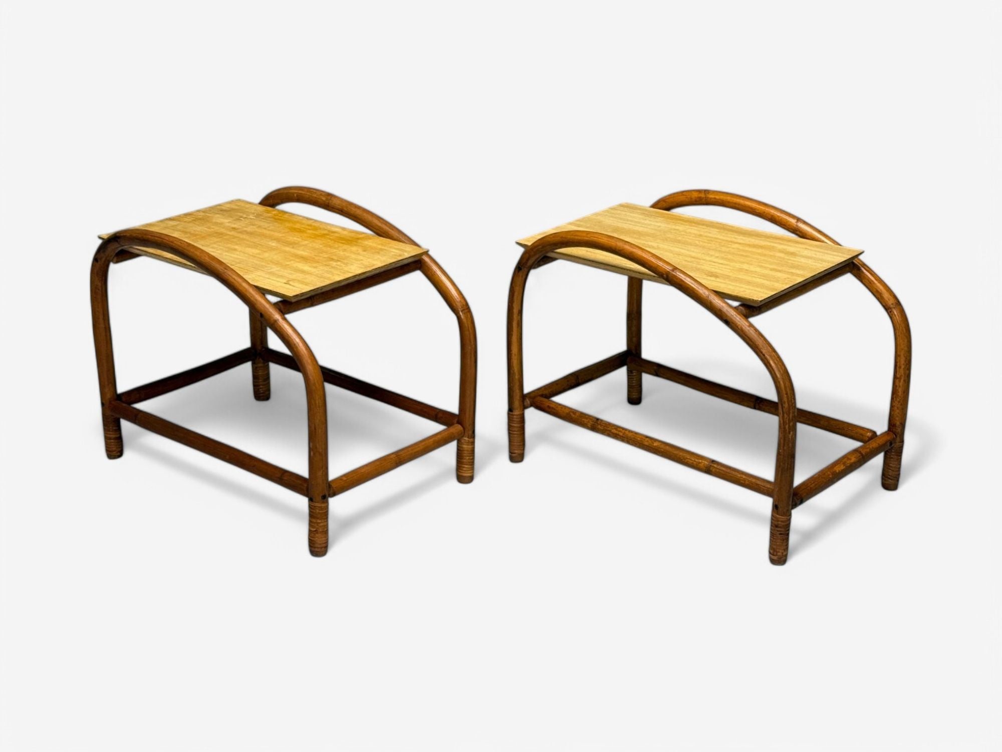 American Mid-Century Modern, Bamboo, Rattan, Cane, End Tables, USA, 1950s