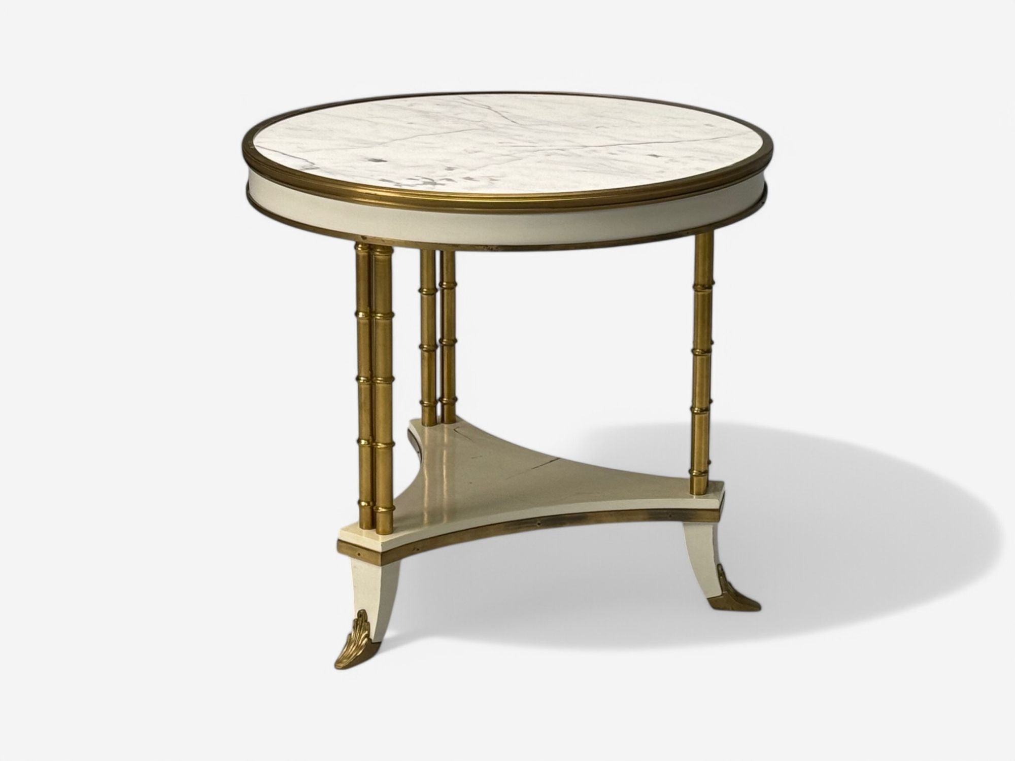 Maison Jansen Style, Hollywood Regency, White Lacquer, Brass, Bouilliote Table