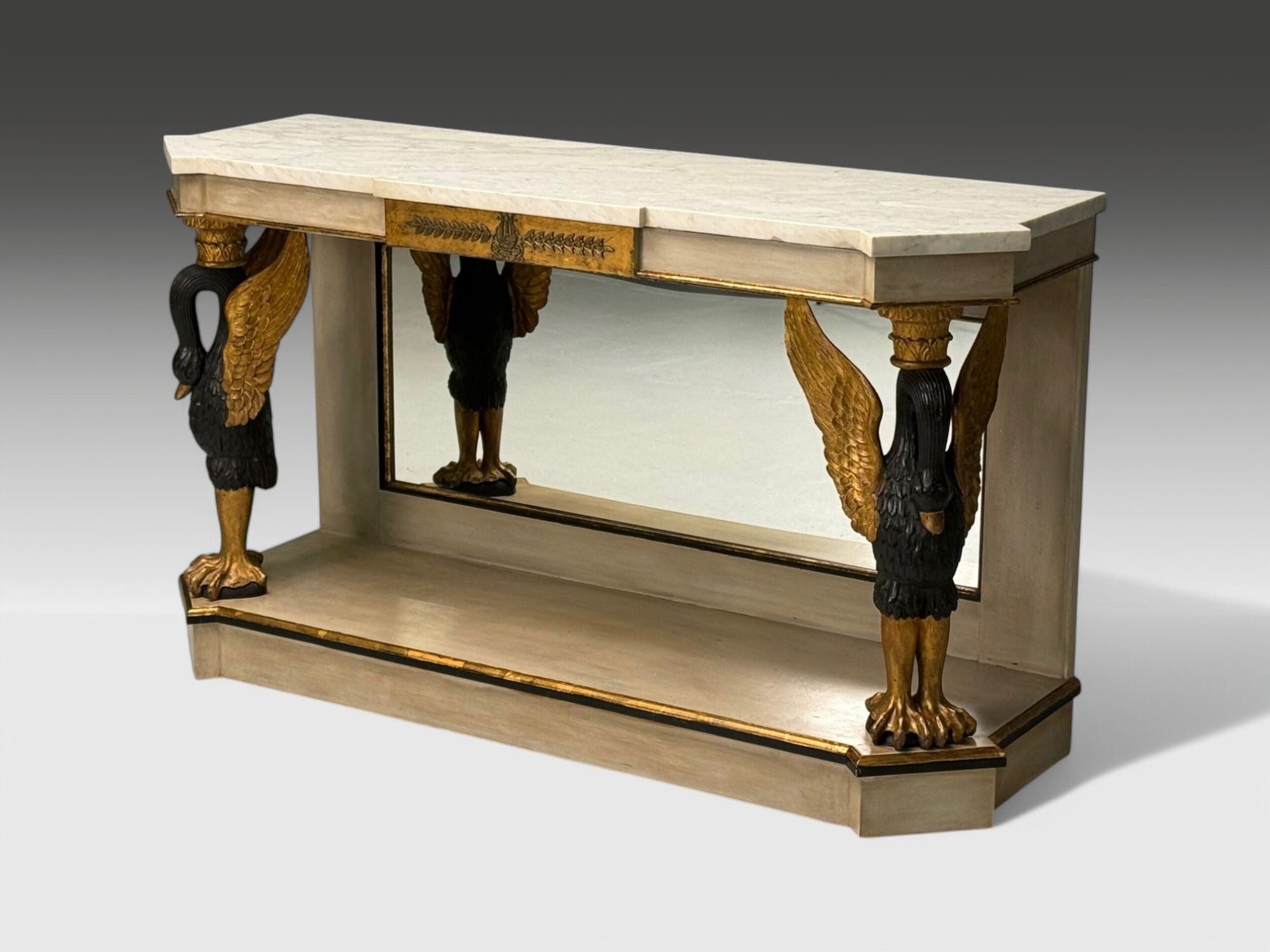 Maison Jansen attr., Hollywood Regency, Giltwood, Mirrored Console Table, 1940s