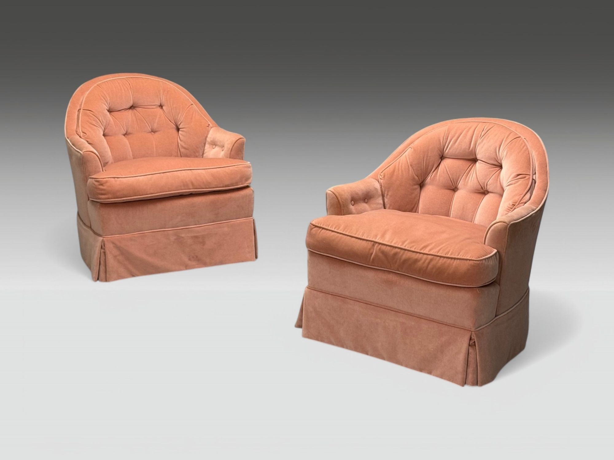 Neoclassical, Pink Mohair, Stained Wood, Traditional Lounge Chairs, USA, 1970s
