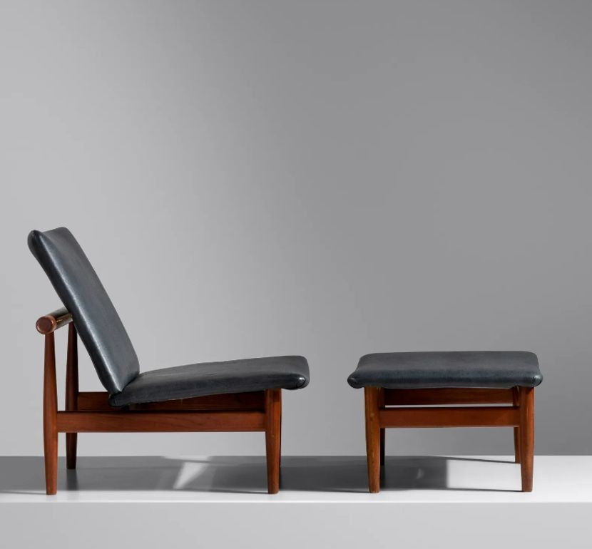 Finn Juhl Danish Mid-Century Modern Japan Lounge Chair and Ottoman, Daverkosen