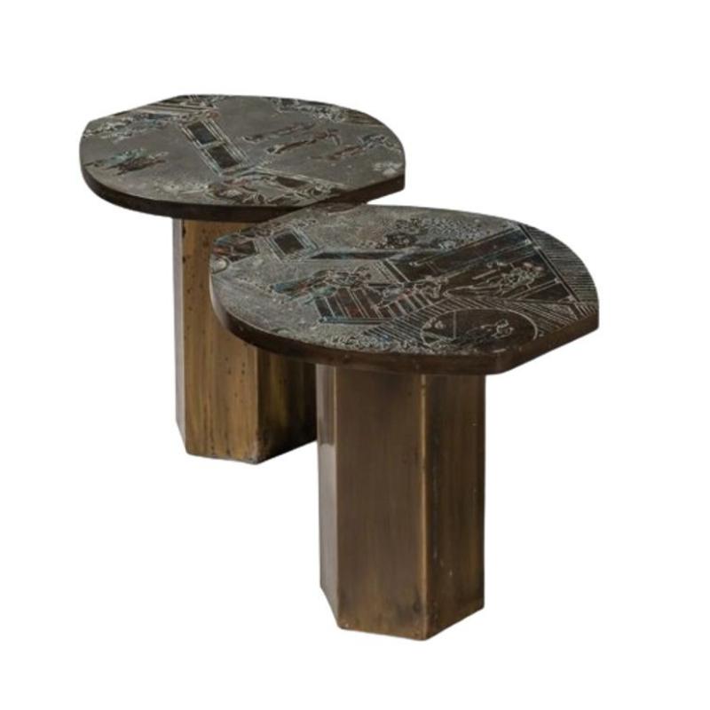 Philip and Kelvin LaVerne, Mid-Century Modern, Tao Side Tables, Bronze, 1960s