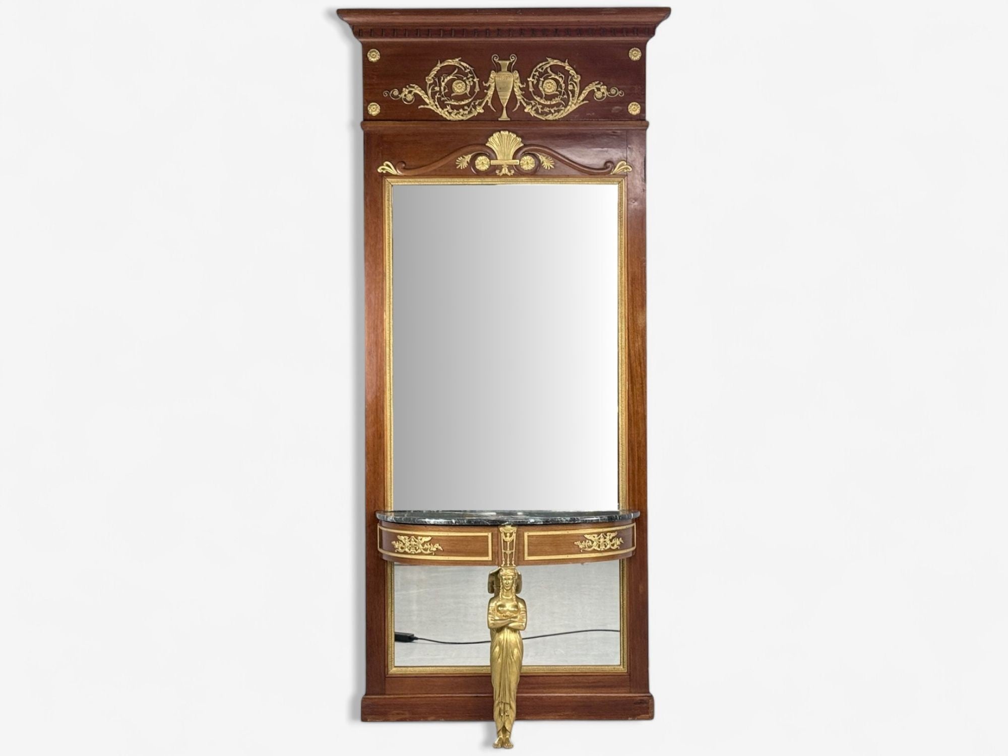 Empire Revival, Mahogany, Bronze, Monumental Mirror and Console, France, 19th c.