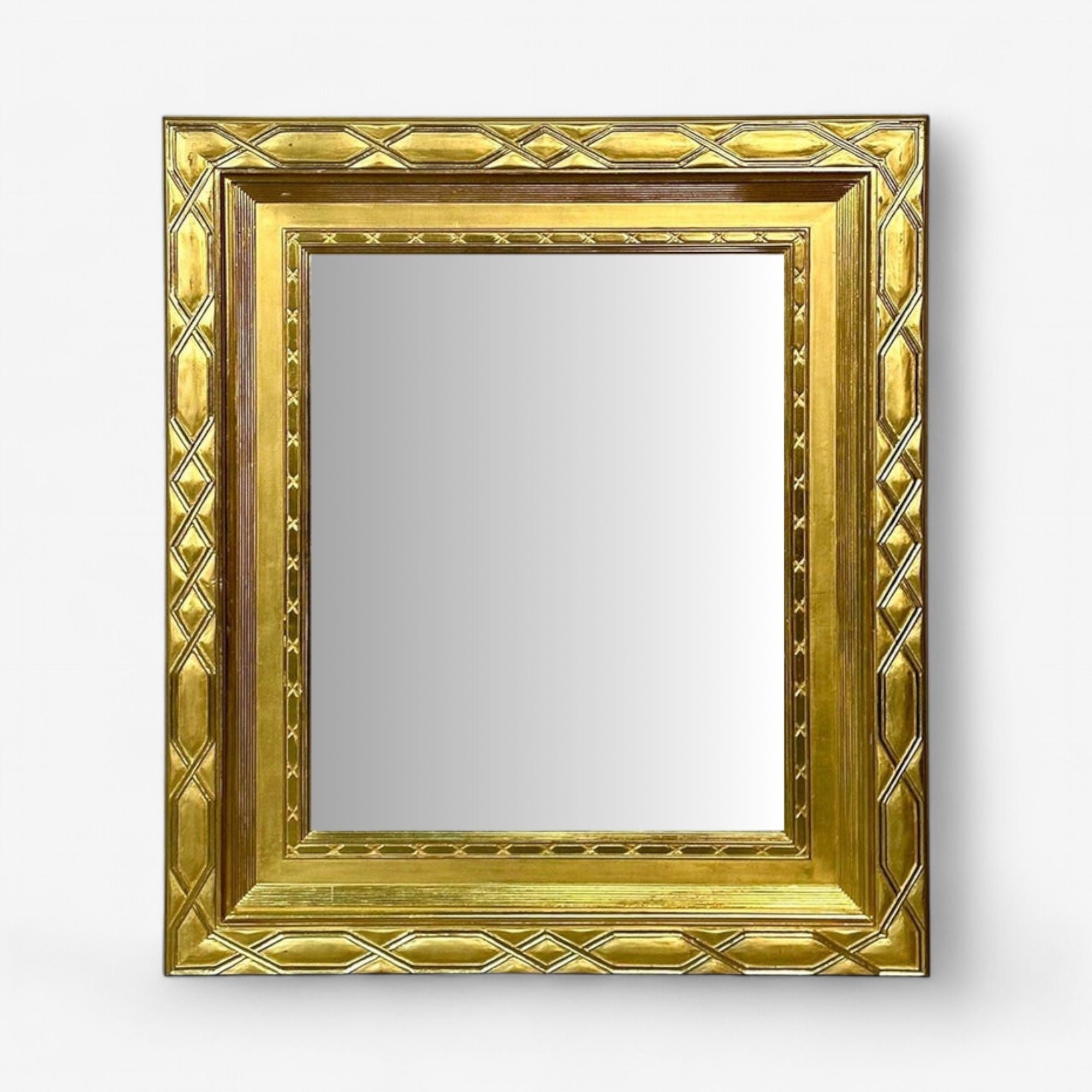 Hollywood Regency, Rectangular Wall Mirror, Carved Giltwood, Water Gilt, 21st C.