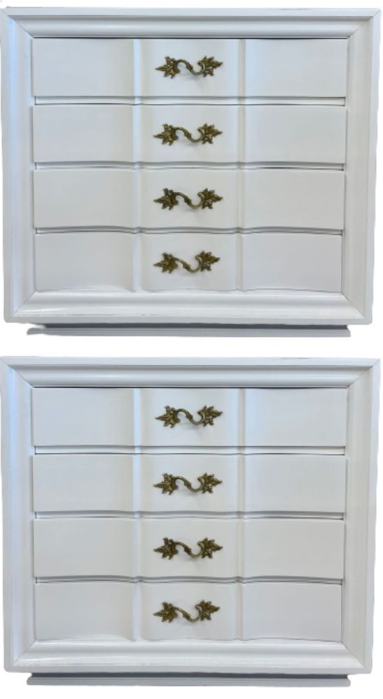 Pair of Hollywood Regency Style White Lacquered Dressers or Commode Chest