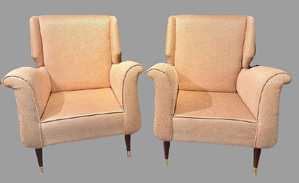 Pair of Mid-Century Modern Gio Ponti Style Armchairs / Wingback Chairs