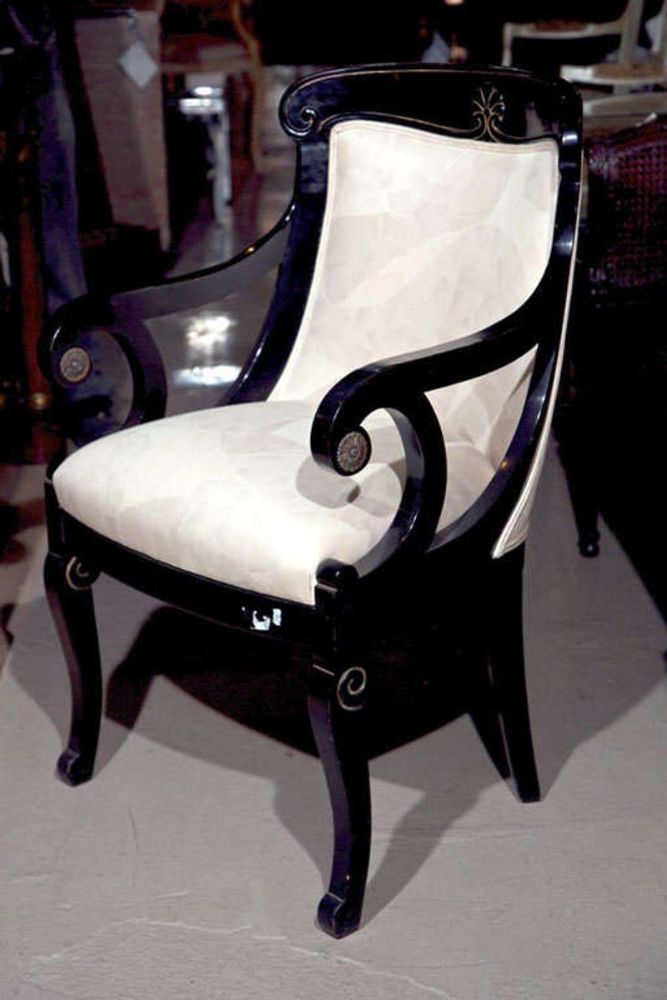 Pair of Hollywood Regency Style Ebonized Armchairs