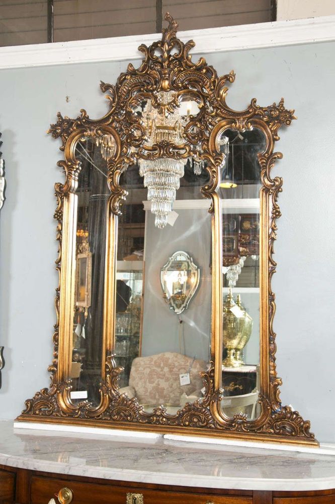 Fine French Carved Four Section Carved Rococo Over the Mantle Or Wall Mirror