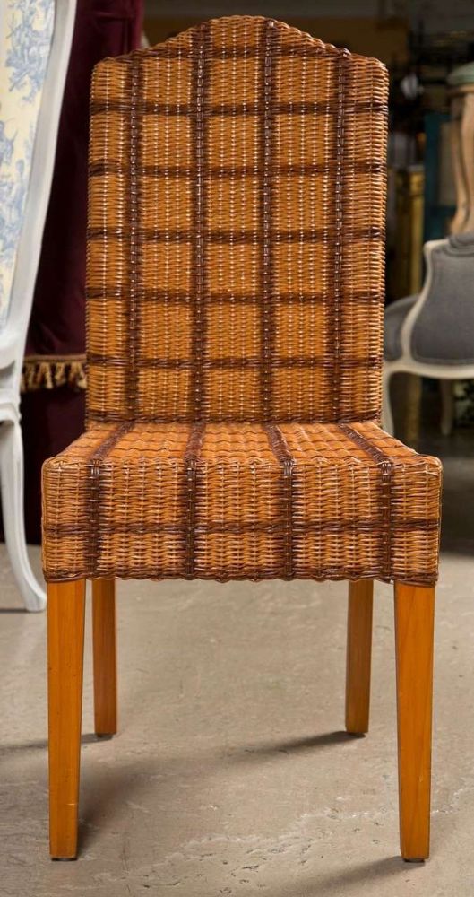 Set of Four Side Wicker Chairs by Palelek Tweed Decorated Seat And Back