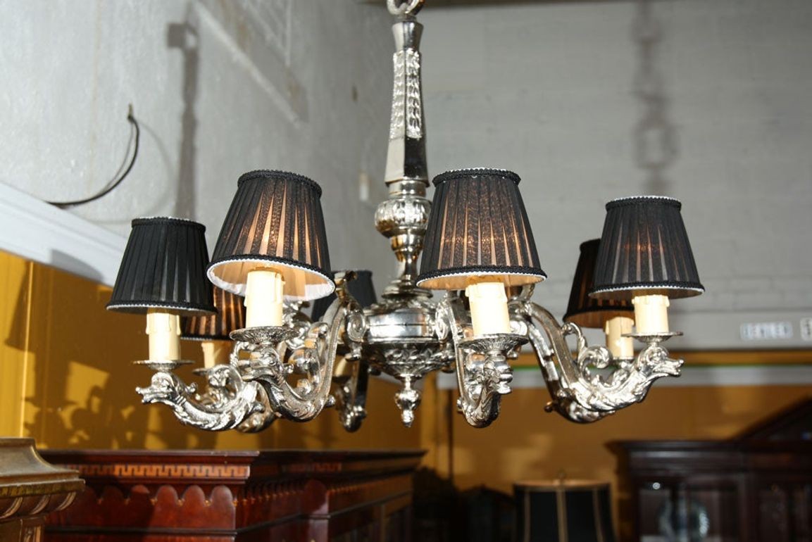 French Silver over Bronze Eight-Arm Chandelier