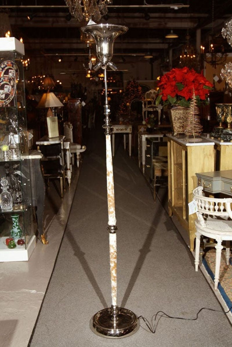 Chrome and Cowhide Art Deco Style Floor Lamp Chrome Shade