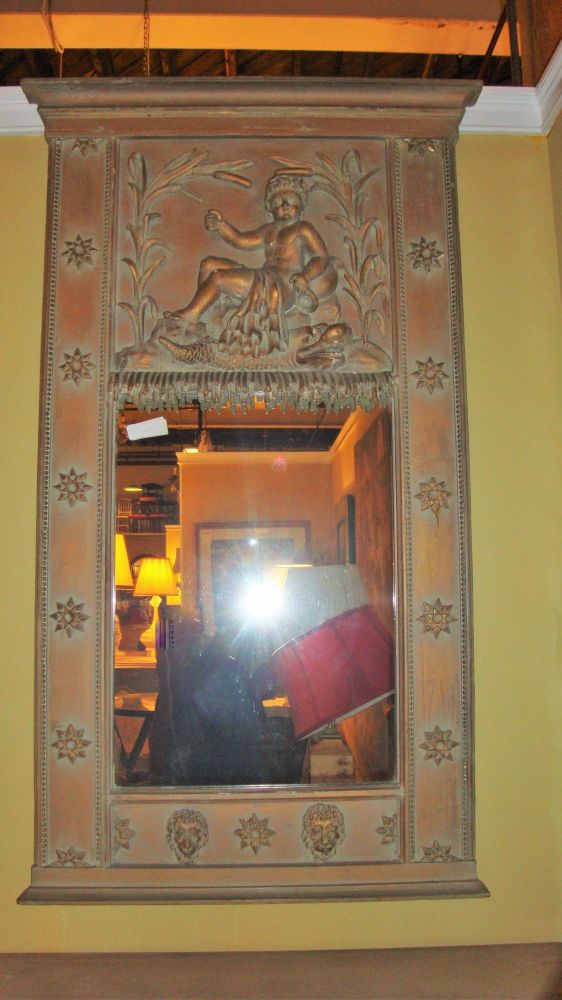 Swedish Style Wall Console Mirror Depicting a Cherub