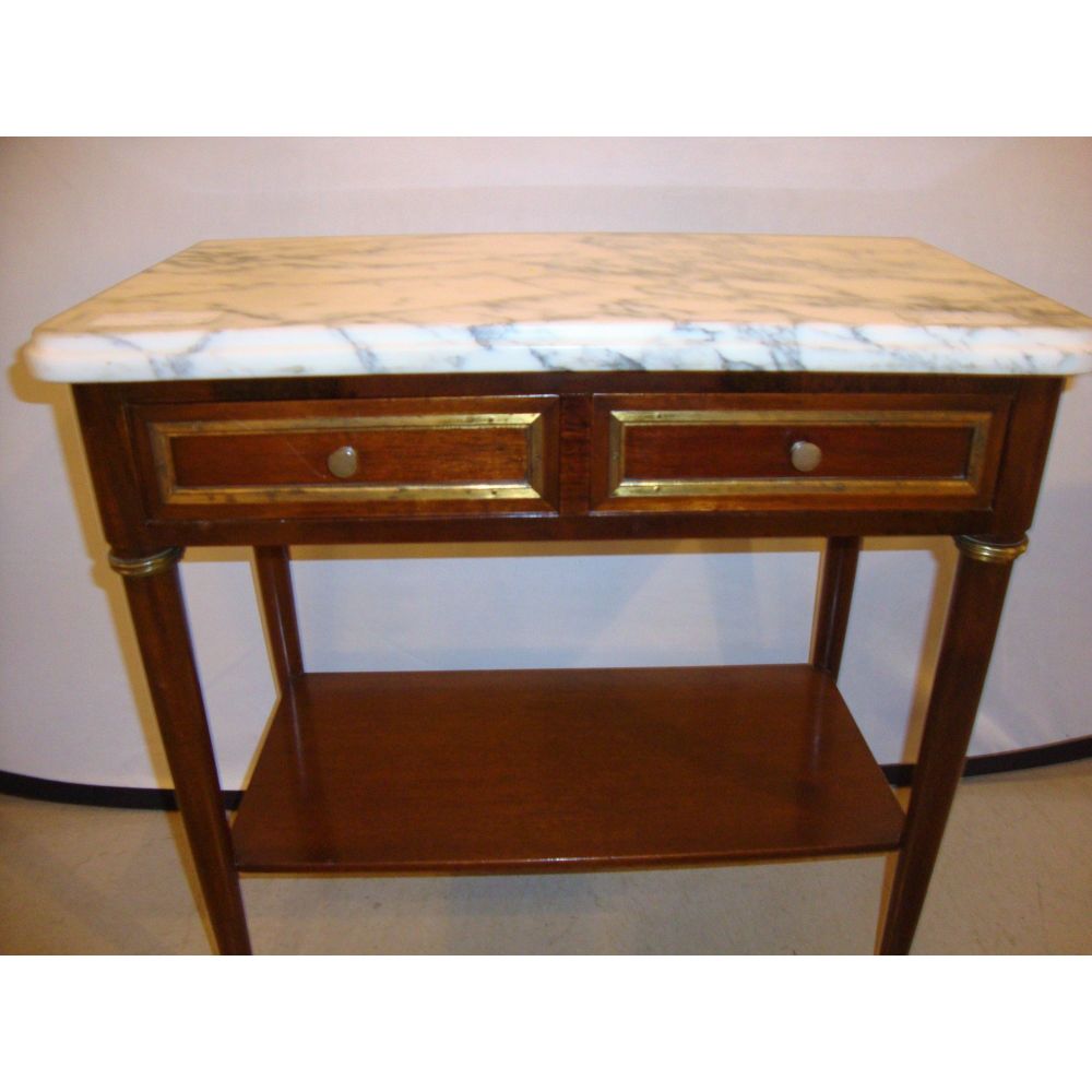 Diminutive Marble-Top Mahogany Stand, End Table in the Manner of Jansen