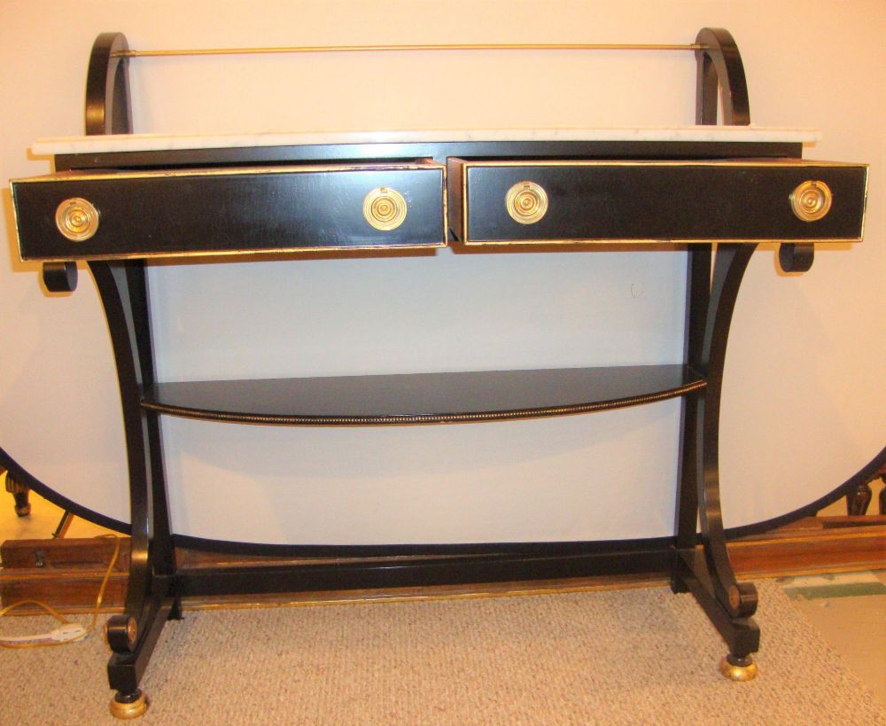 Ebonized Marble-Top Server or Sofa Table Attributed to Jansen