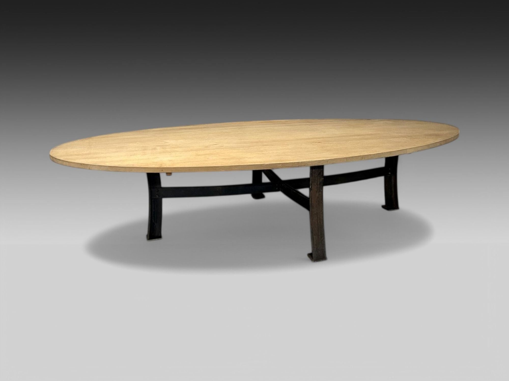 Industrial Mid Century Modern, Oak, Steel, Monumental Dining Table, USA, 1970s