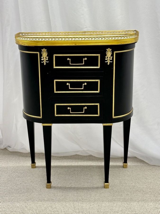 Single Ebony Demilune Marble Top Bronze Mounted End / Side Table
