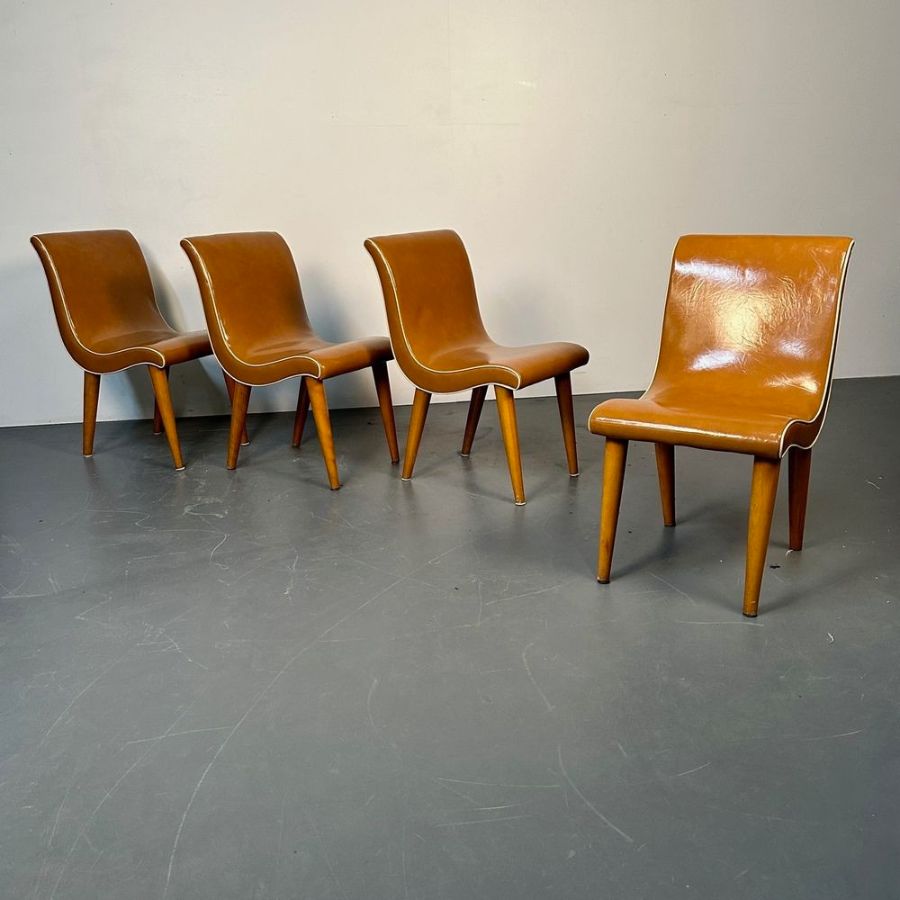 Four American Mid-Century Modern Curvy Dining / Side Chairs by Russel Wright