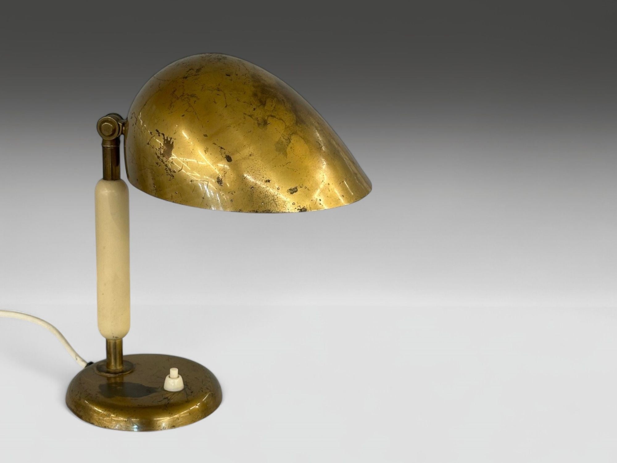 Harald Notini, Swedish Modern, Patinated Brass, Wood, Rare Table Lamp, 1930s