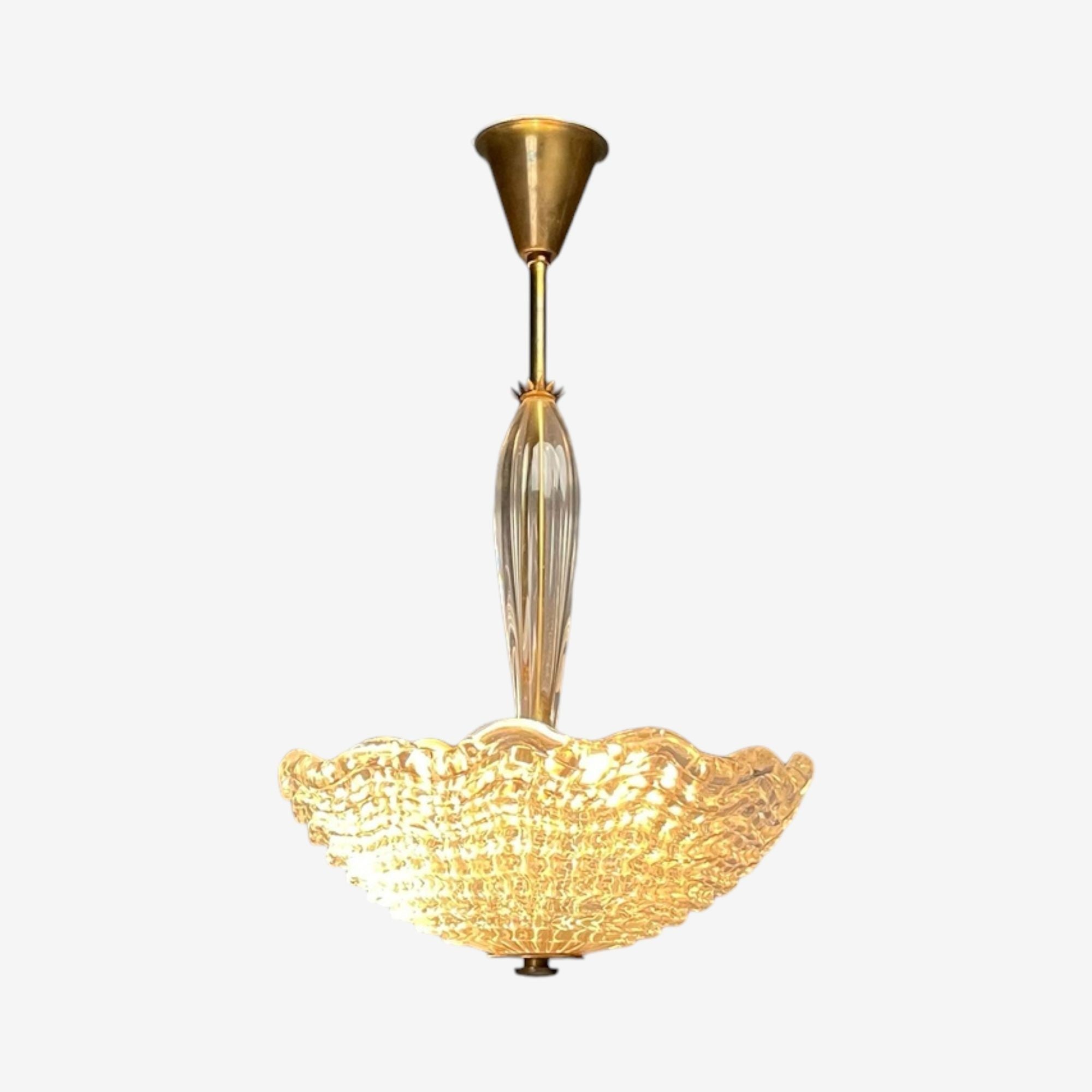 Carl Fagerlund, Swedish Modern, Textured Glass, Chandelier, Sweden, 1940s