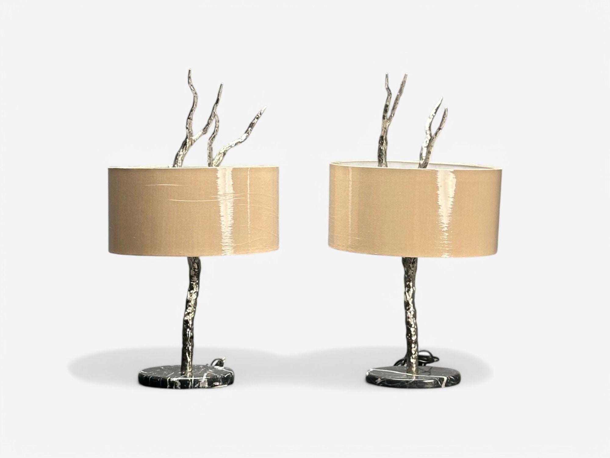 Contemporary, Brutalist Modern, Tree Branch Table Lamps, Silver Bronze, 21st C.