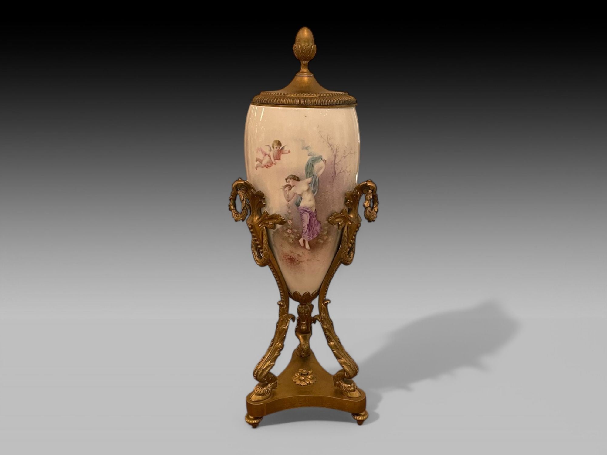 Sevres Style, Porcelain, Bronze, Urn with Allegory Scene of Nude Woman, 1930s