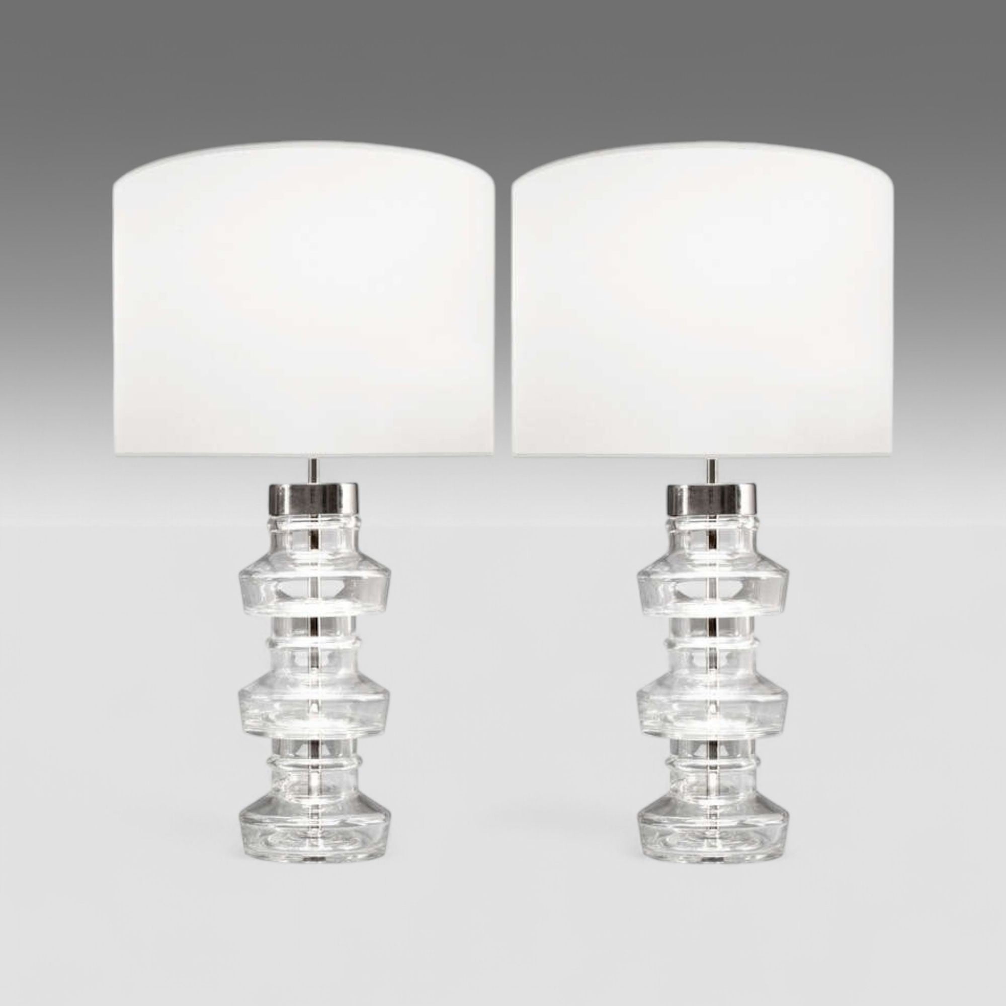 Carl Fagerlund, Swedish Modern, Nickel, Glass, Table Lamps, Sweden, 1980s