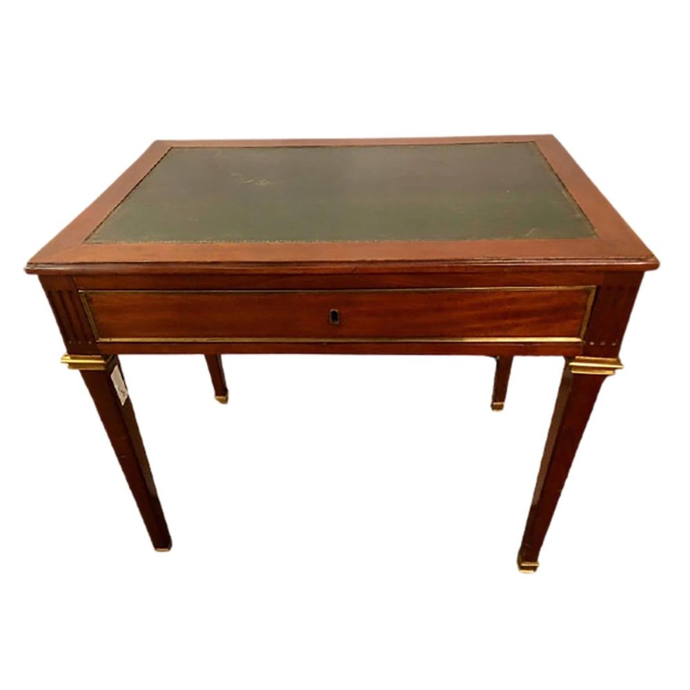 Diminutive Leather Top Desk with Pull-Out Sides and Bronze Mounts Stamped Jansen