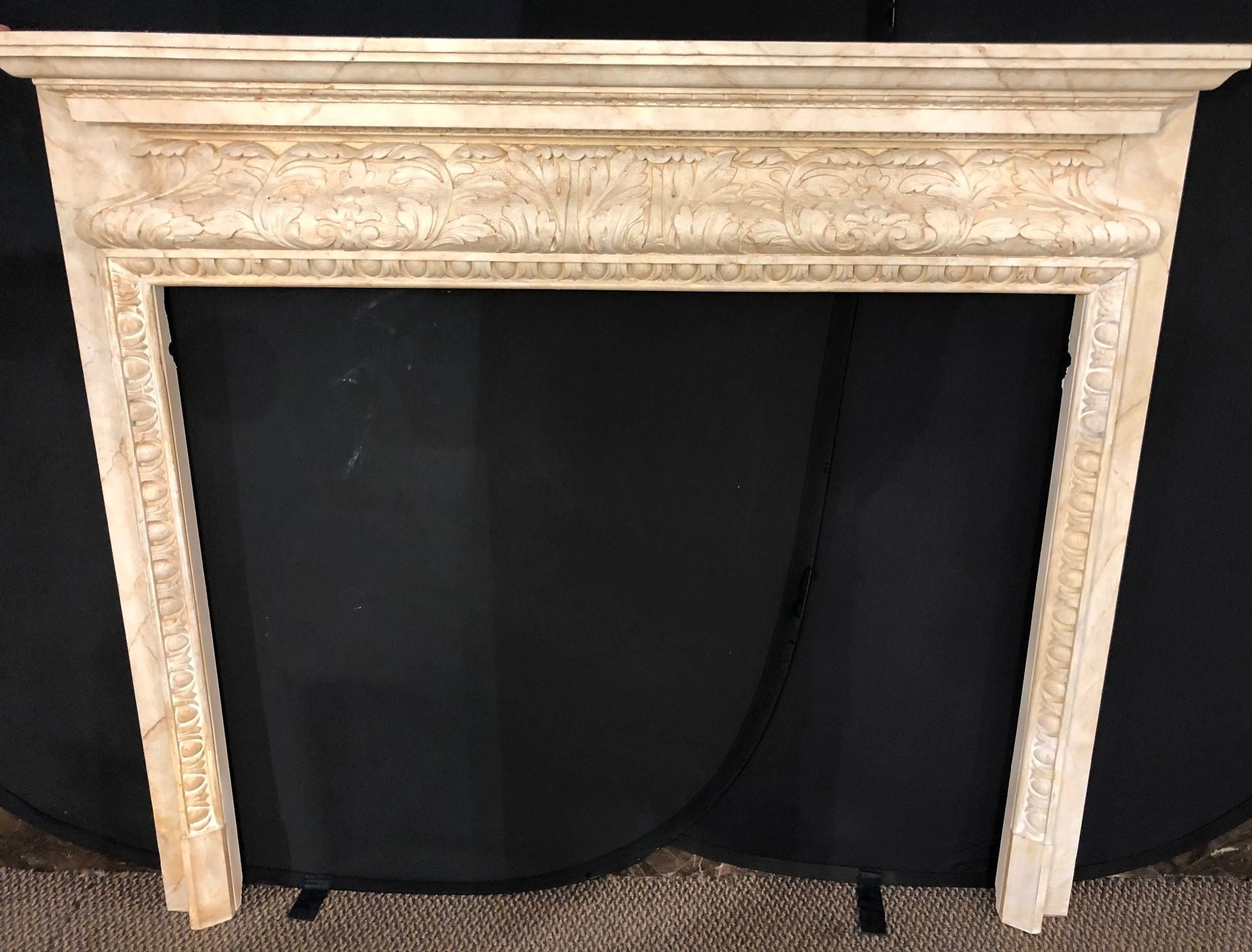 Swedish Painted and Distressed Decorated Fire Surround in Faux Marble Finish